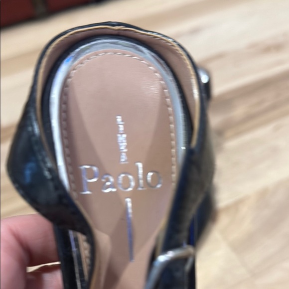 Paolo Black Genuine Leather Crinkle Patent Heels NWOT - Picture 2 of 4